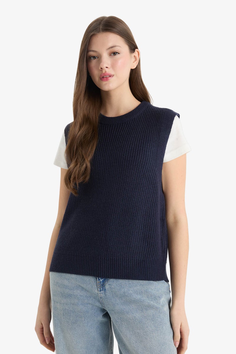 DeFacto Blue Woman Oversize Crew Neck Knit Sweater Casual - Image 3